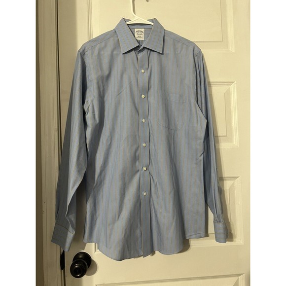 Brooks Brothers Mens Button Up Long Sleeve Shirt Blue 15 1/2-35 Slim Fit - Picture 2 of 6